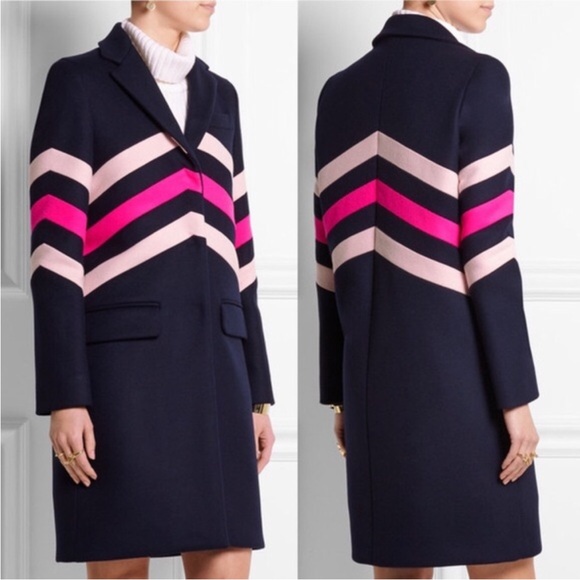 MSGM Chevron-paneled wool-blend coat Navy/Pink Women's Size: 42 US: 12 Lined